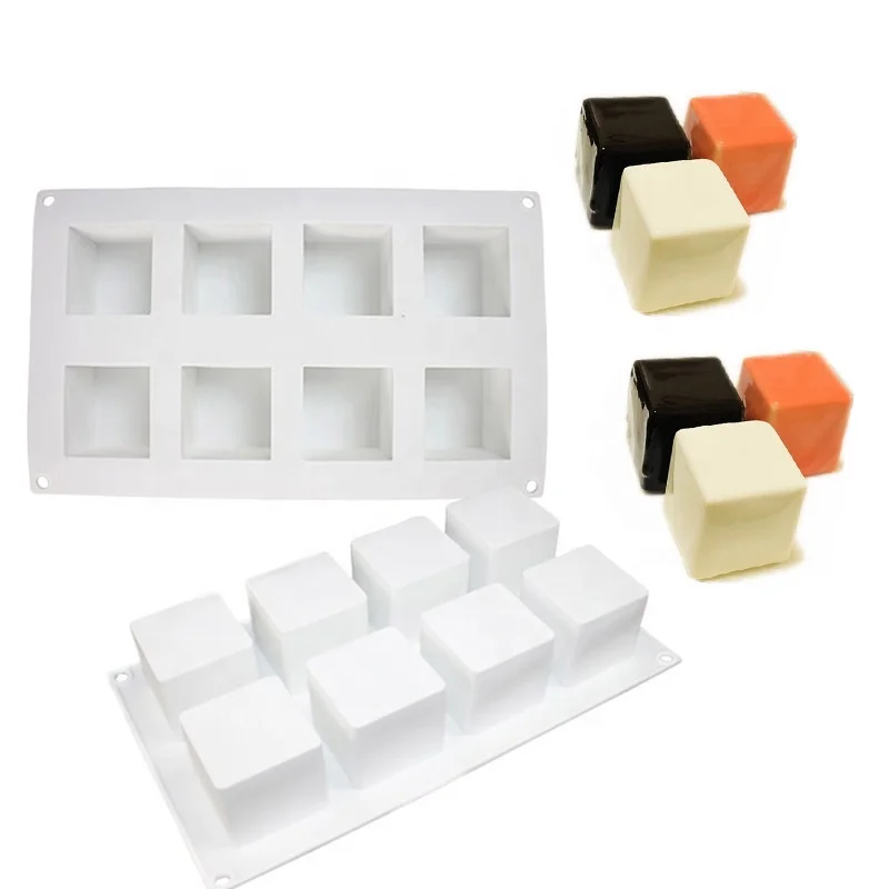 

Wholesale 8-Cavity 3D Cube Shape Silicone Molds Square Large Dessert Mold for Pastry Mousse Cake Chocolate, White