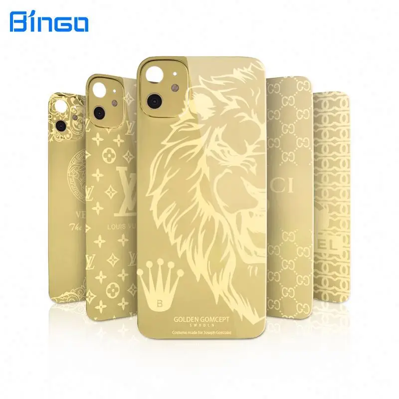 

2021 Luxury Gold Electroplate mobile phone pmma back sticker for iphone 12 pro max back cover film anti-shock screen protector, Black