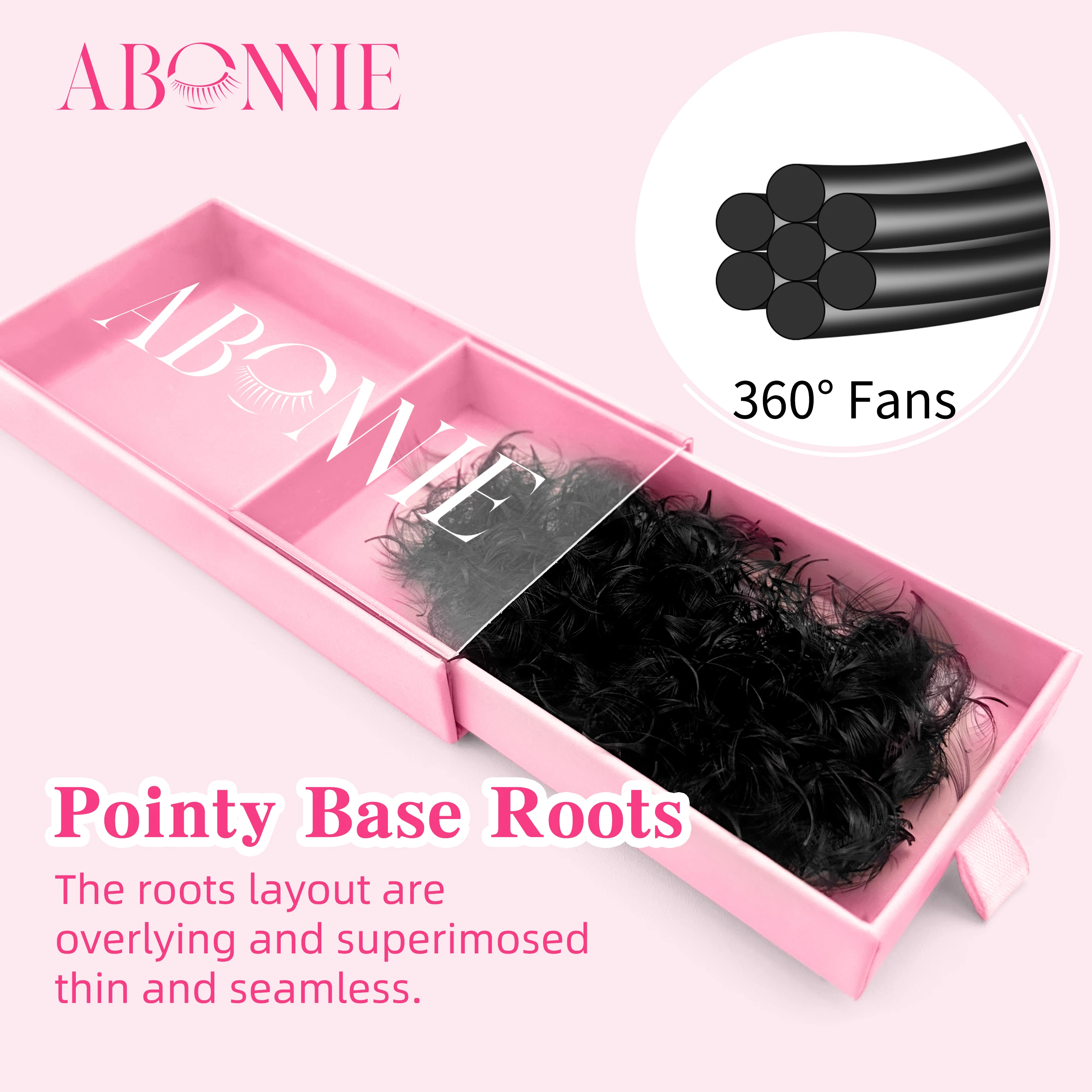 Abonnie Heat Bonded Long Short Stem Pro Made Speed Fans Mink Wispy Loose Lash Fans Tray Pointy Base Promade Lash Extension Fans