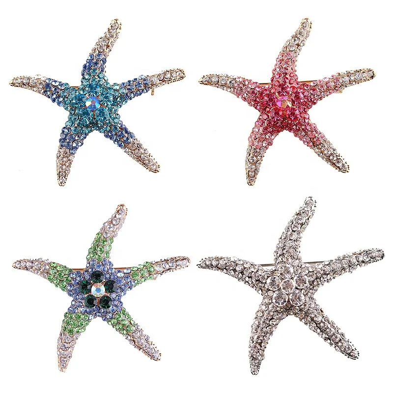 

Wholesale Customized Fashion Jewelry Sea Animal Enamel Accessories Rhinestone Sea star Pin Brooch for Woman PIns