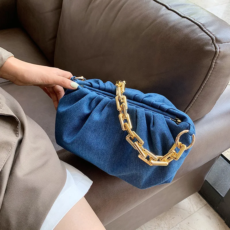 

2021 Fashion Ladies Jeans Denim Handbags Cross Strap Shoulder Thick Plastic Chain large Cloud Bags Women Hand Bags Purses, As picture