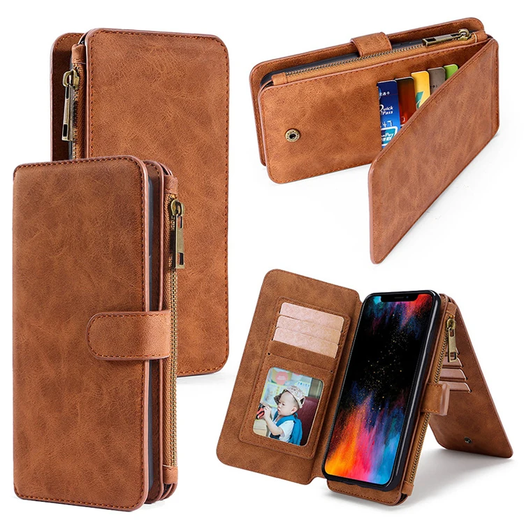 

Fashion luxury creative multi-function wallet removable OME design card slot tpu pu leather phone cover case for samsung s10e
