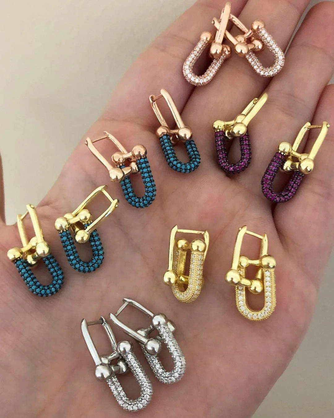 

fashion colorful cz trendy women jewelry bling U link chain earring high quality, Picture