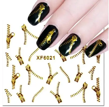 

3D Gold silver Zipper Sticker On Nail Spider Design Water Transfer Decal For Nail Art Decoration Manicure Slider, Gold/silver nail sticker