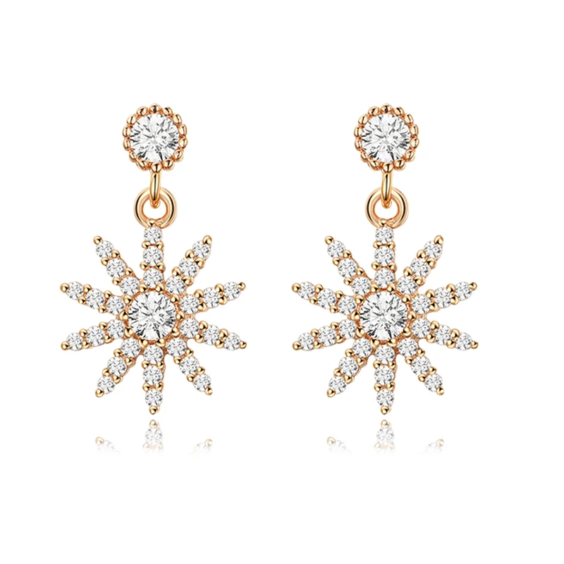 

Wholesale Fashion Sun Flower Eardrop 925 Sterling Zircon Gold Plated S925 Delicate Earrings Women Jewelry for Gift Party Holiday