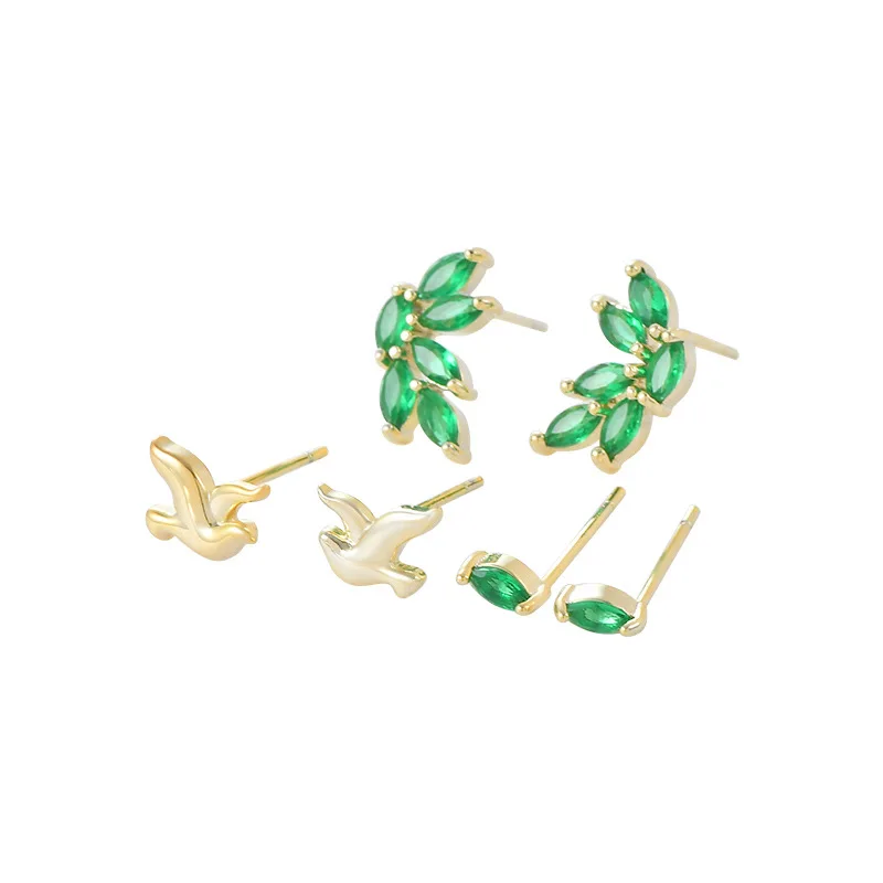 

S925 Silver Needle three-piece set ear studs one card three pairs fashionable exquisite small all-match earrings for women