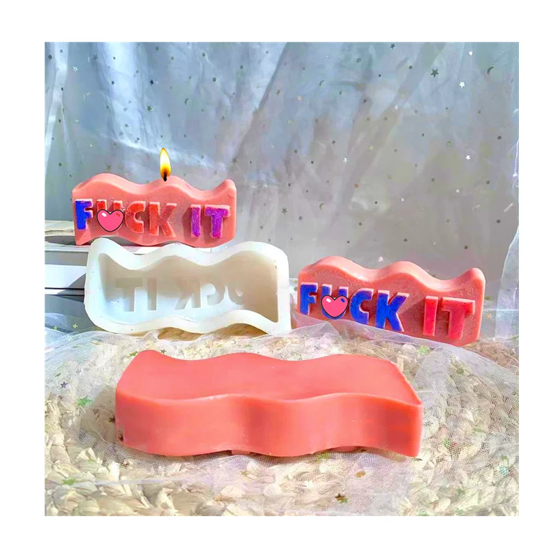 

L11 Custom DIY Unique Rectangle Vulgar Language Word Candle Silicone Mould Wave Shape Letter Creative Candle Mold, Stocked