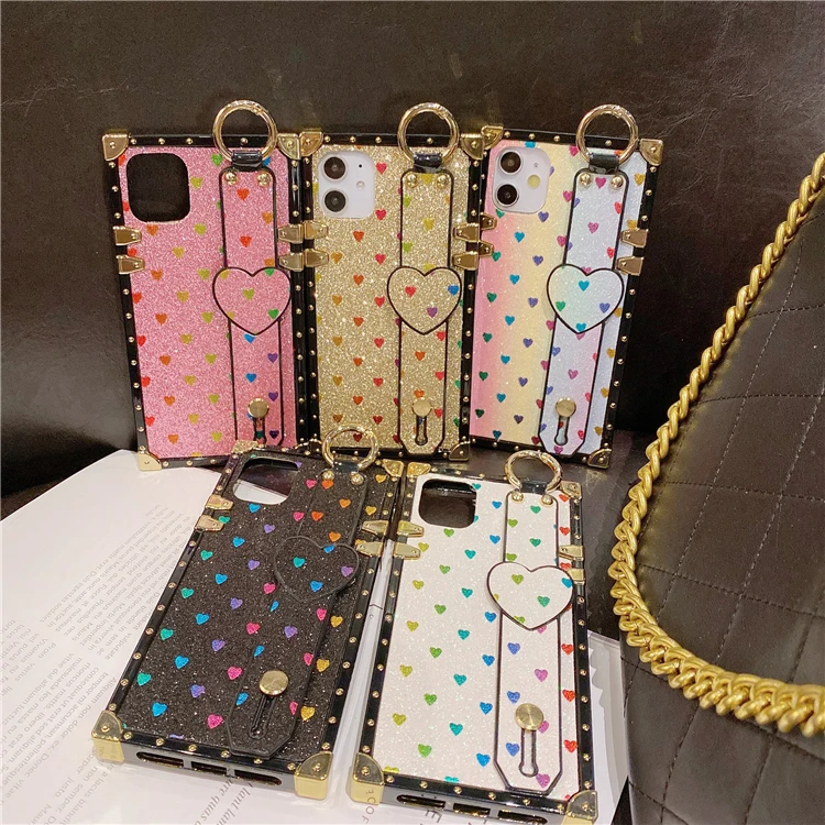 

Luxury accessories with bling strap square mobile phone case for samsung note20 A21 A91 S20 A51 A71 A10S A20S A50 A30S A40S, Multi