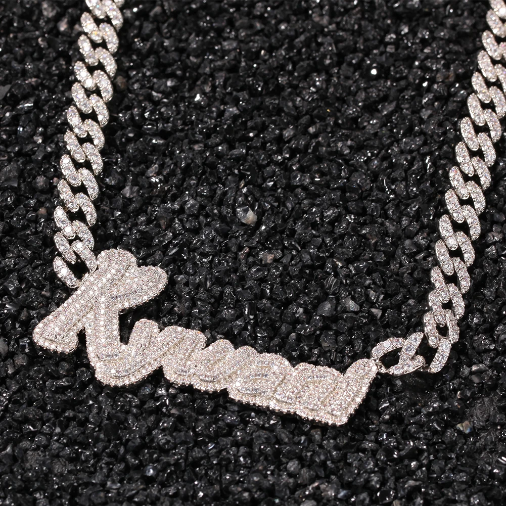 

2020 Low Moq Custom Personalised Initials Name Necklace With Iced Out Cuban Chain Women Men Jewelry Gift, As pic shown