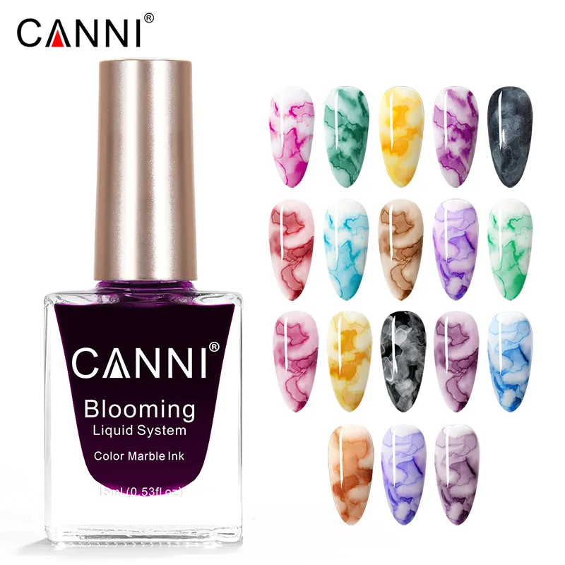 

30812# marble ink for nails CANNI Semi permanent 15 ML blooming liquid gel nail set Watercolor nail polish supplieres, 18 colors #m01-#m18