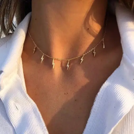 

European Style Delicate Lightning Charms Tassel Necklace For Women, Gold