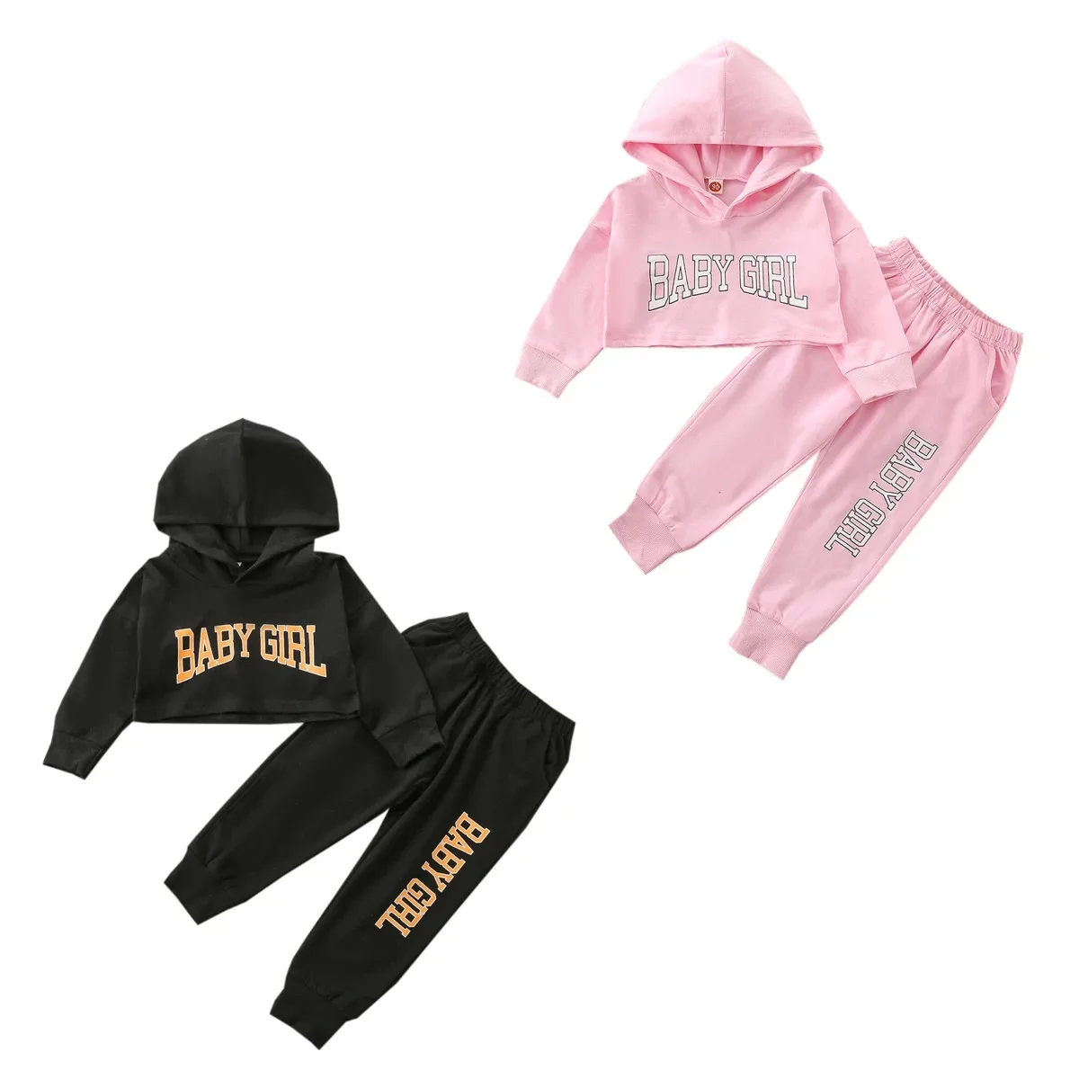 

0-6Y Sports Kids Baby Girl Boy Clothes Set Tracksuit Letter Print Hooded Sweatshirt Crop Top+Pants Autumn Toddler Sweatsuit