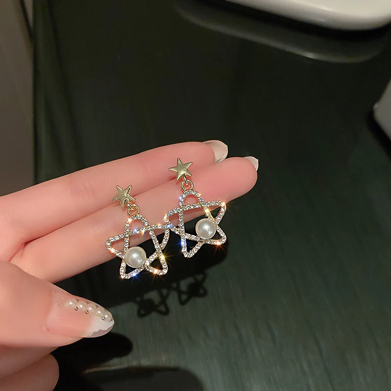 

trendy fashion drop stars earrings cz stones