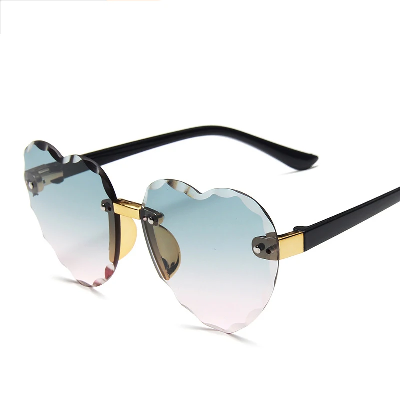 

Children's Cut-edge Love Sunglasses For Girls Frameless Ocean Sunglasses Gradient Color Peach Heart Glasses, As picture