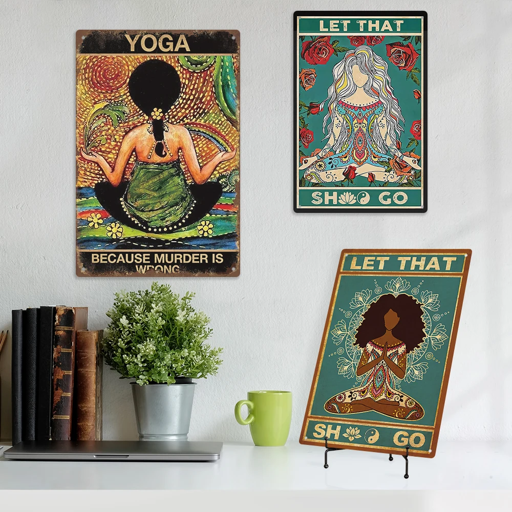 Putuo Decor Yoga Theme Style Metal Plate Printing Sign Namaste Tin Sign Home Yoga Room Decoration