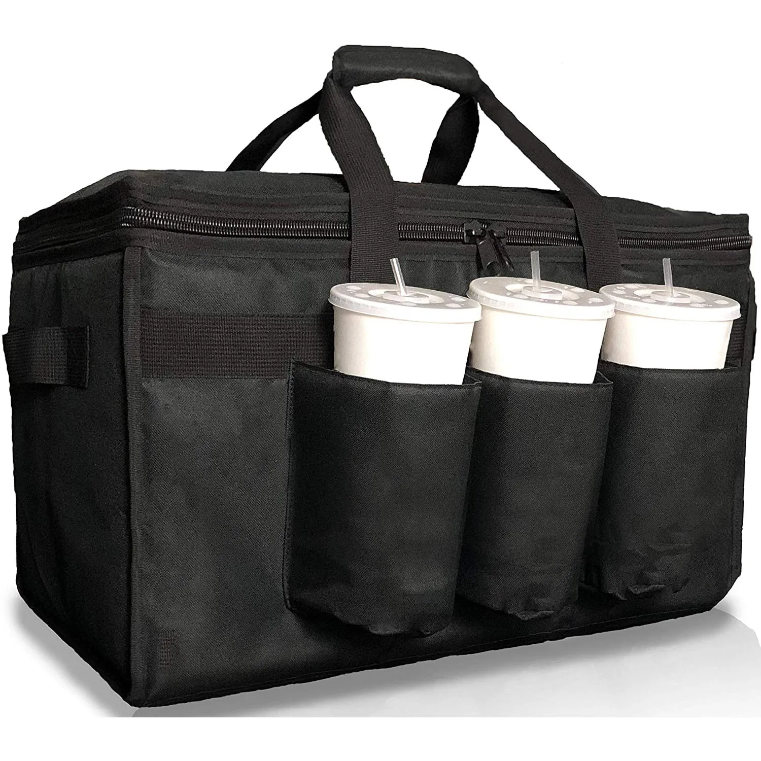 

T-DB-A010 Insulated Food Delivery Bag with Cup Holders Drink Carriers Premium Great for Beverages Grocery Catering DoorDash, Customized color