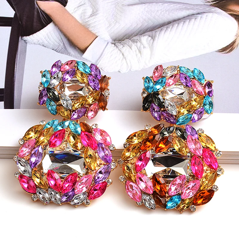 

New Statement Crystal Earrings High-quality Colorful Rhinestones Drop Earring Jewelry Fine Fashion Trend Accessories For Women, Red,blue,yellow,black,yellow multi, white,ab,pink,gold,green,multi
