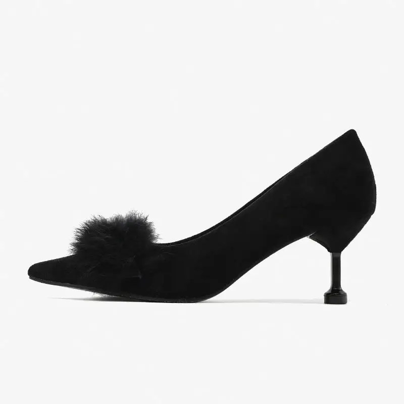 

Hot sale heels for ladies Party black fur shoes, Customized color