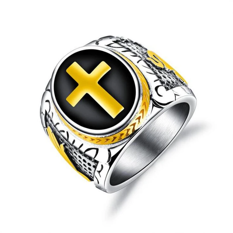 

High Quality Stainless Steel Rings 18k Gold Christian Cross Ring For Men