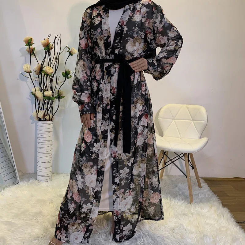 

New Fashion Chiffon abayas long sleeve muslim dress Dubai Islamic clothing Muslim open Abaya