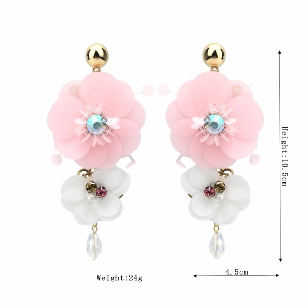 

Jachon hot sale Bohemia style earrings handmade sequined flower earrings sweet exaggerated personality ear drops, As picture
