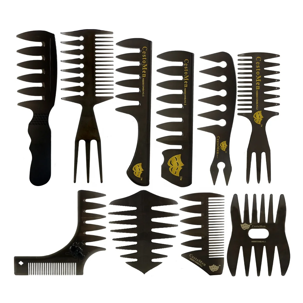 

10PCS Professional Black Salon Men Hair Styling Comb Double-Sided Oil Head Comb Wide Tooth Comb Shape Brush Barber Tool