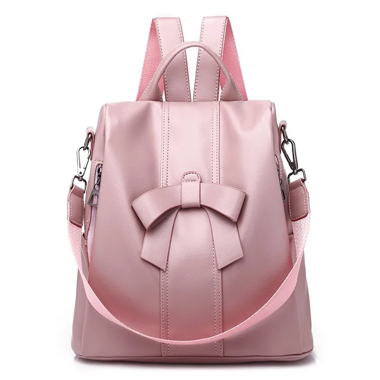 

Soft Leather Pink Bow Women Backpacks For Teenager Girls cute Shoulder rucksack Bags Female Travel Mochila