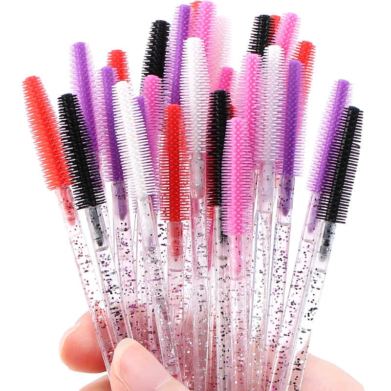 

Cosmetic Pink Silicone Head Brush Glitter Handle Eyelash Extension Mascara Lash Wands, Multi colors