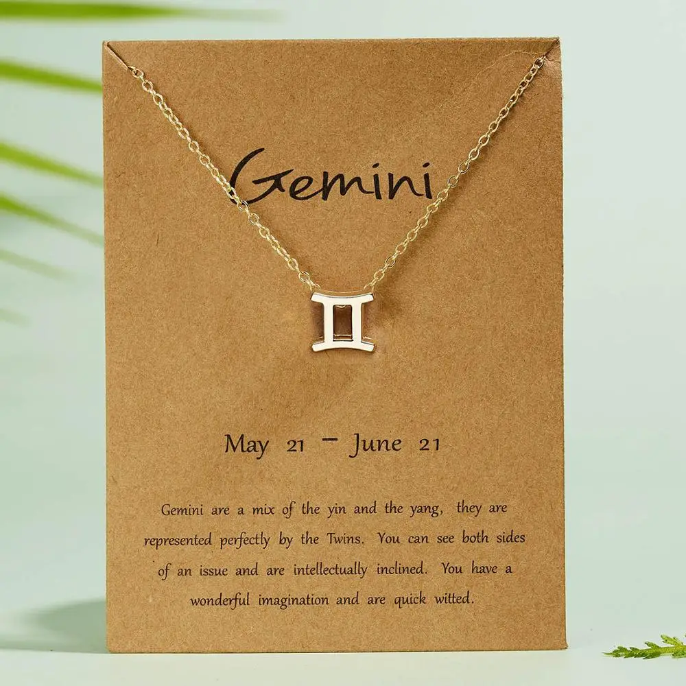 
Welwish Wholesale Gift Jewelry 12 Astrology Letter Sign Design Creative Simple Constellations Zodiac Necklace 