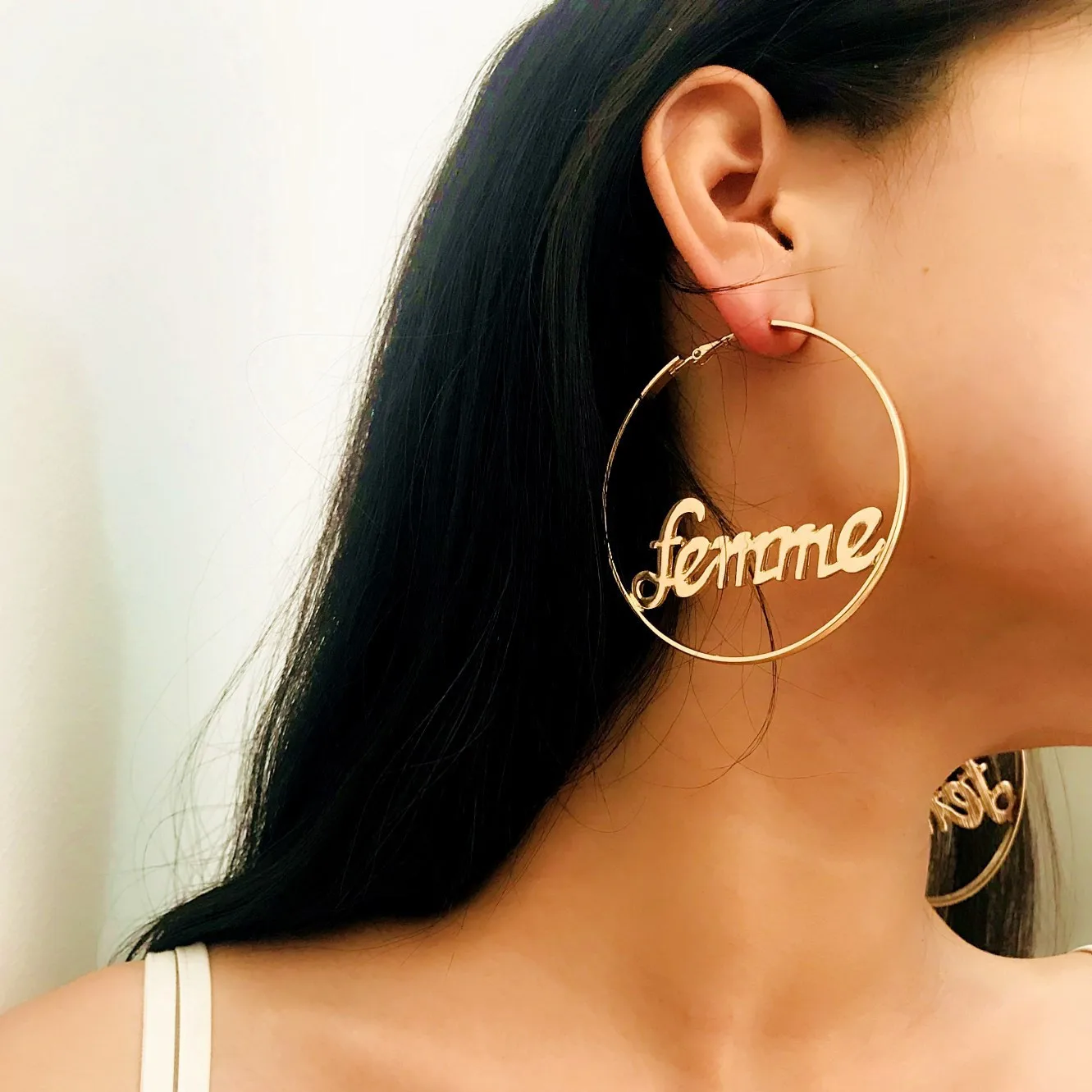 

European and American style geometric hollow earrings women's exaggerate temperament round circle letter jewelry earring, As picture