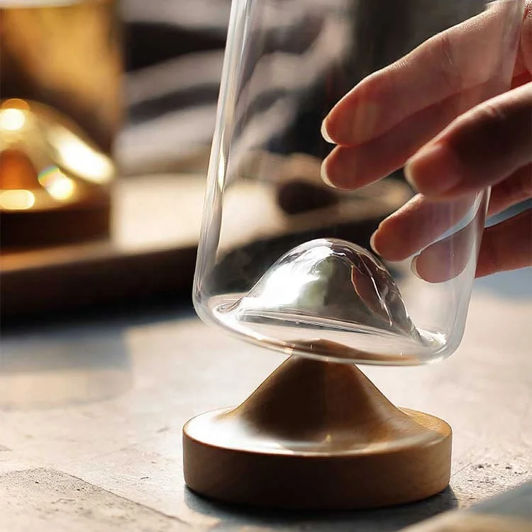 

Modern Personalized Transparent Coffee Printing Custom Wooden Holder Glass Tea Cup