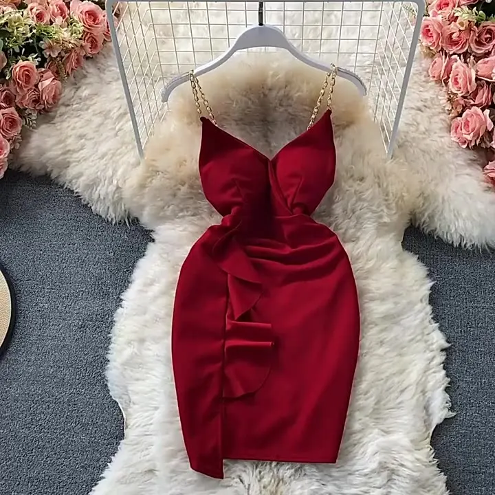 

Halter neck bag halter skirt V Women's summer slim sexy dress Low-cut 2021 new skirt