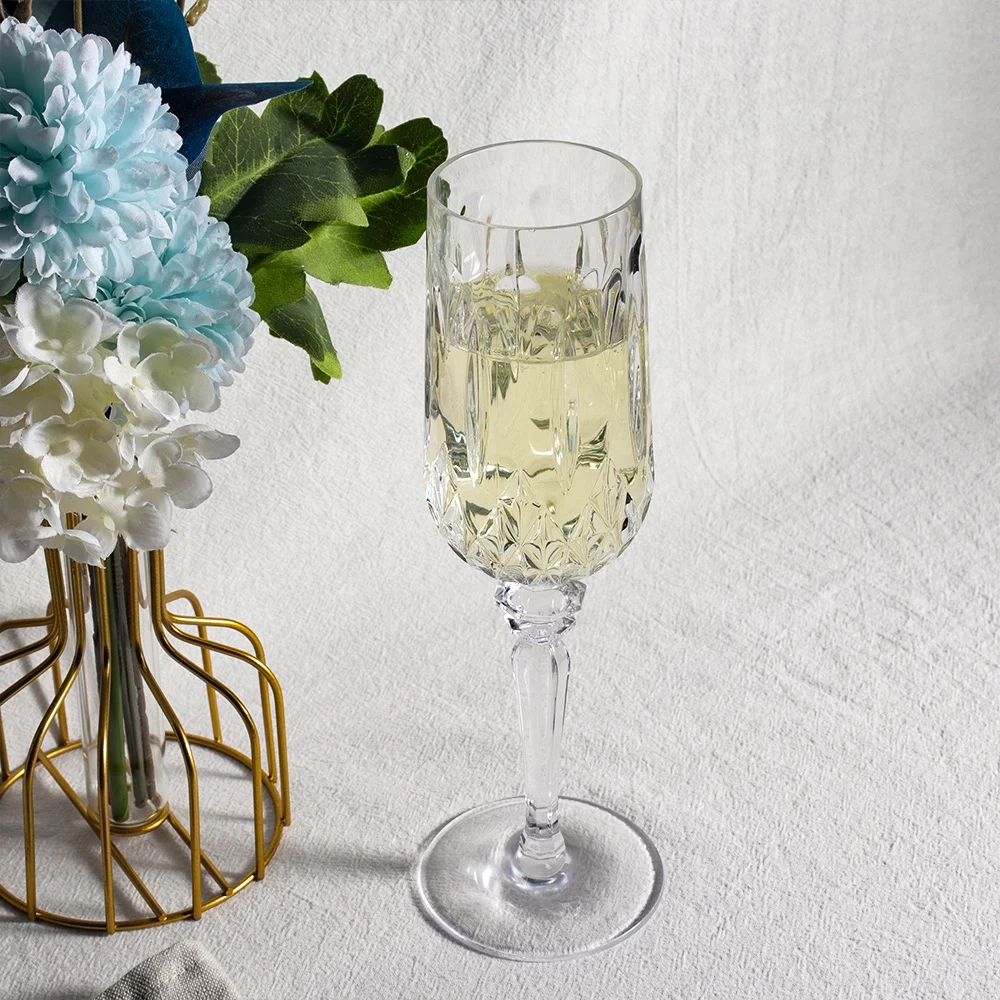 

JX-003 Wholesale Clear Acrylic Champagne Glass Holder Float Glass Colored Custom Goblet