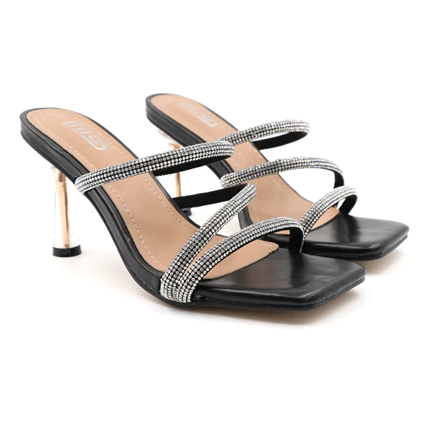 

woman shoes new arrivals 2021 Women's shoes with crystal heelssummer high heel slipper, Black red white
