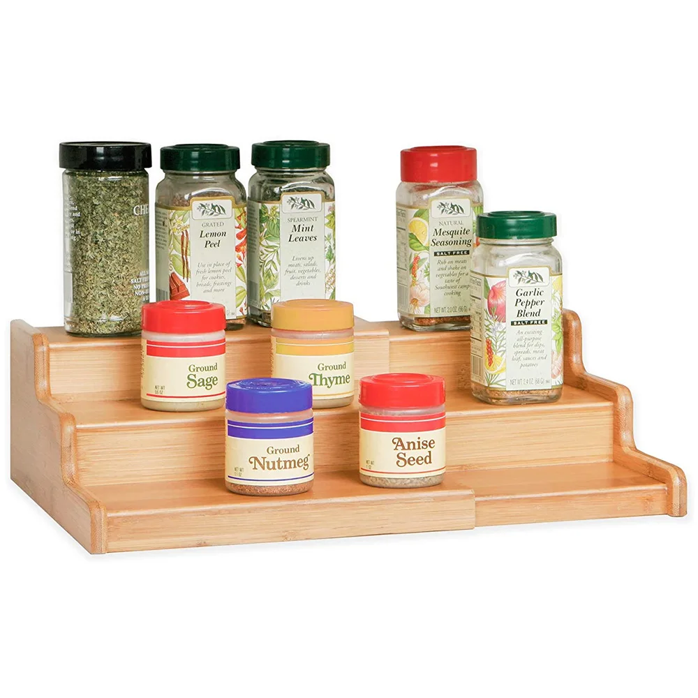 

Bamboo 3-Tier Expandable Spice Rack Step Shelf Organizer storage holder, Natural bamboo color