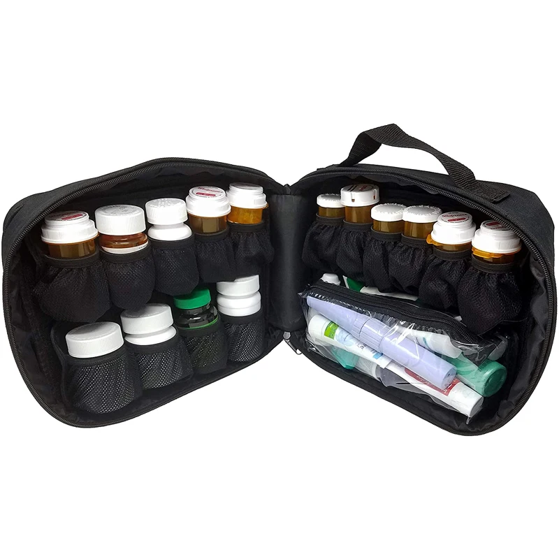 

Padded Pill Bottle Organizer Medicine Bag Case Carrier for Medications Vitamins and Medical Supplies, Black