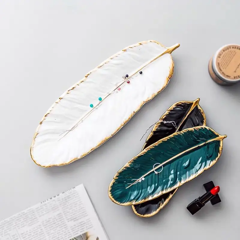 

Ceramics Golden Feather Jewelry Plate, As picture or customized