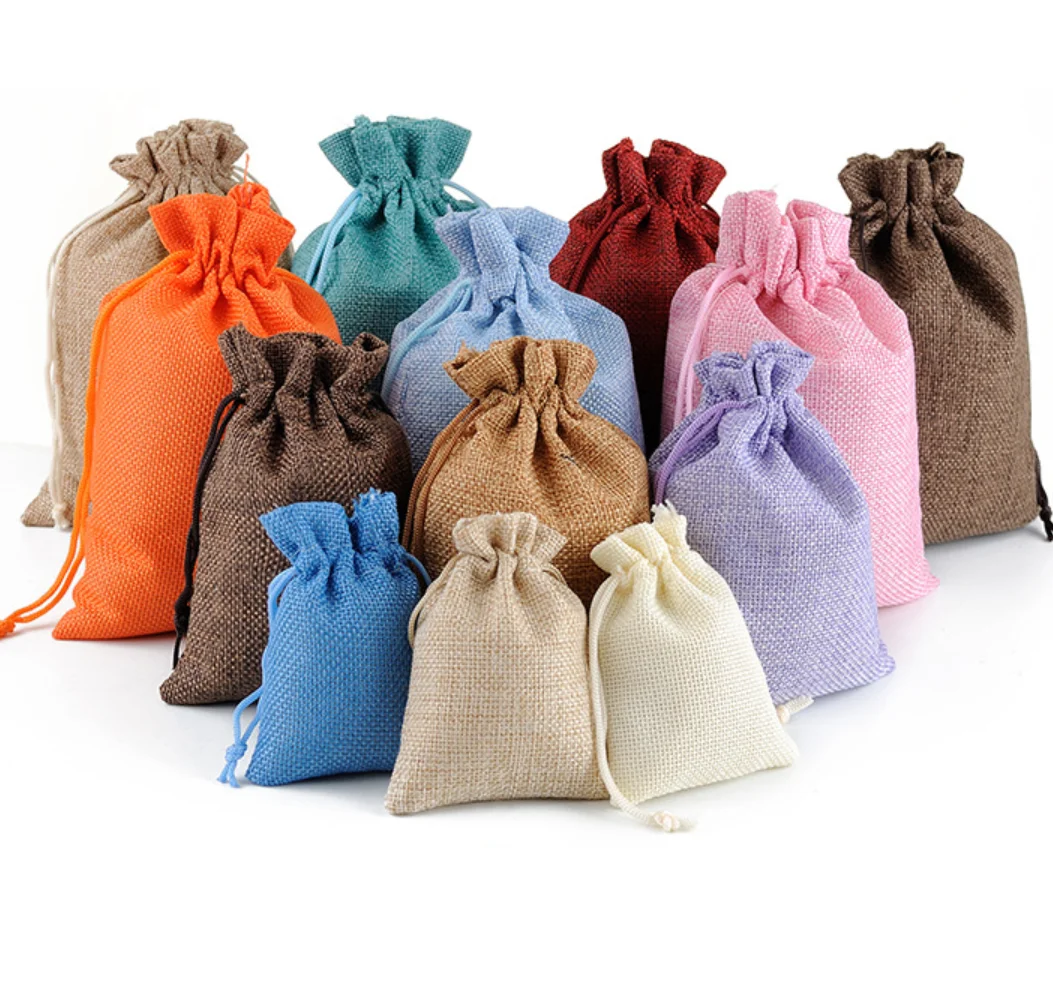 

Amazon best selling printed colorful jewelry pouches stock personalized burlap bags with drawstring, 13 colors