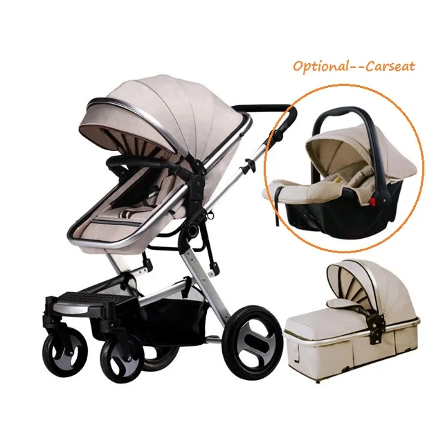 

With Car Seat And Carrycot Pushchair 3 In 1 Kids Pram Stroller Luxury Babies, Red, blue, grey, khaki