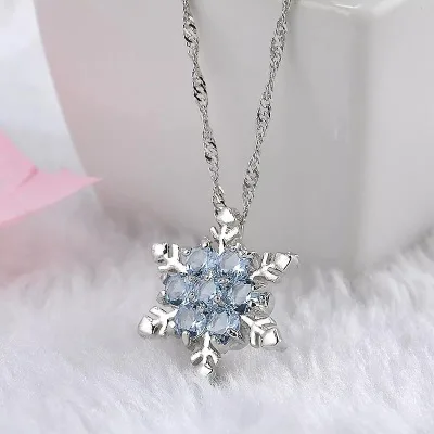 

Frozen Natural Gemstone Necklace Silver Plated Crystal Snowflake Necklace Christmas Gift Pendant