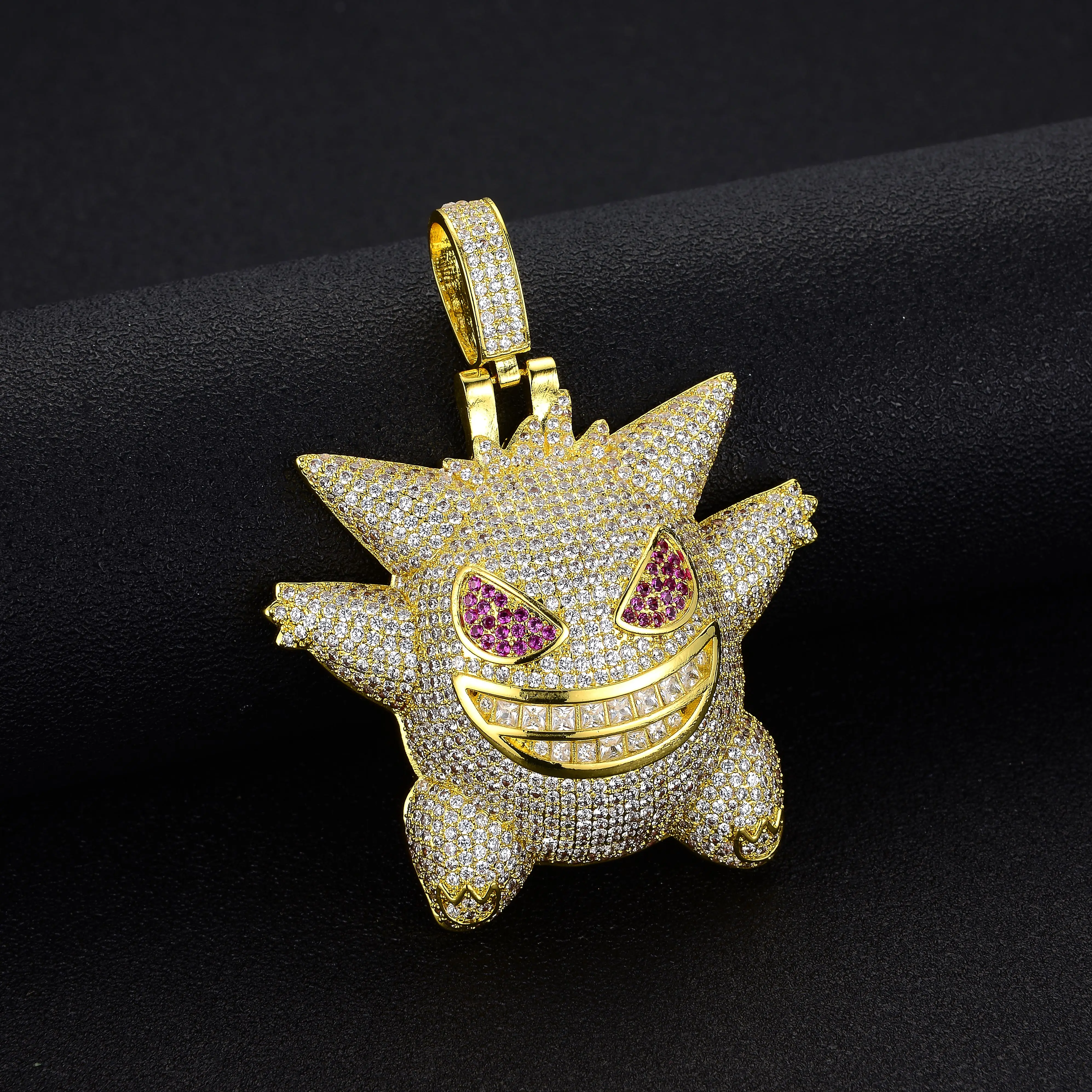 

Best selling European American Popular Thick Cartoon Devil Pendant Jewelry Necklace Boys Ice Out Miami Cuban Alloy Zircon Links, Gold/silver/rose gold color