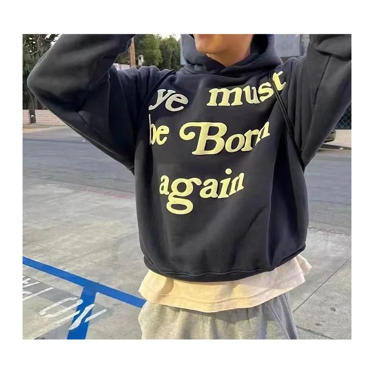 E220935 Hip Hop Heavyweight 3d Puff Hoodie Oversized Puff Printing Hoodie Hot Sell Customized Letter Foam Printing for Men