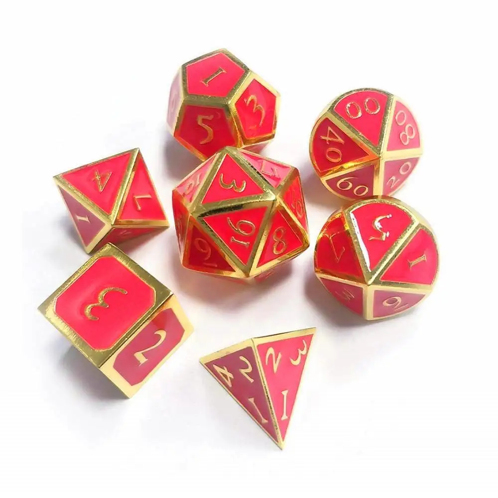 

Novelty red colorful polyhedral rpg dungeons and dragons metal color d6 dice set for party games