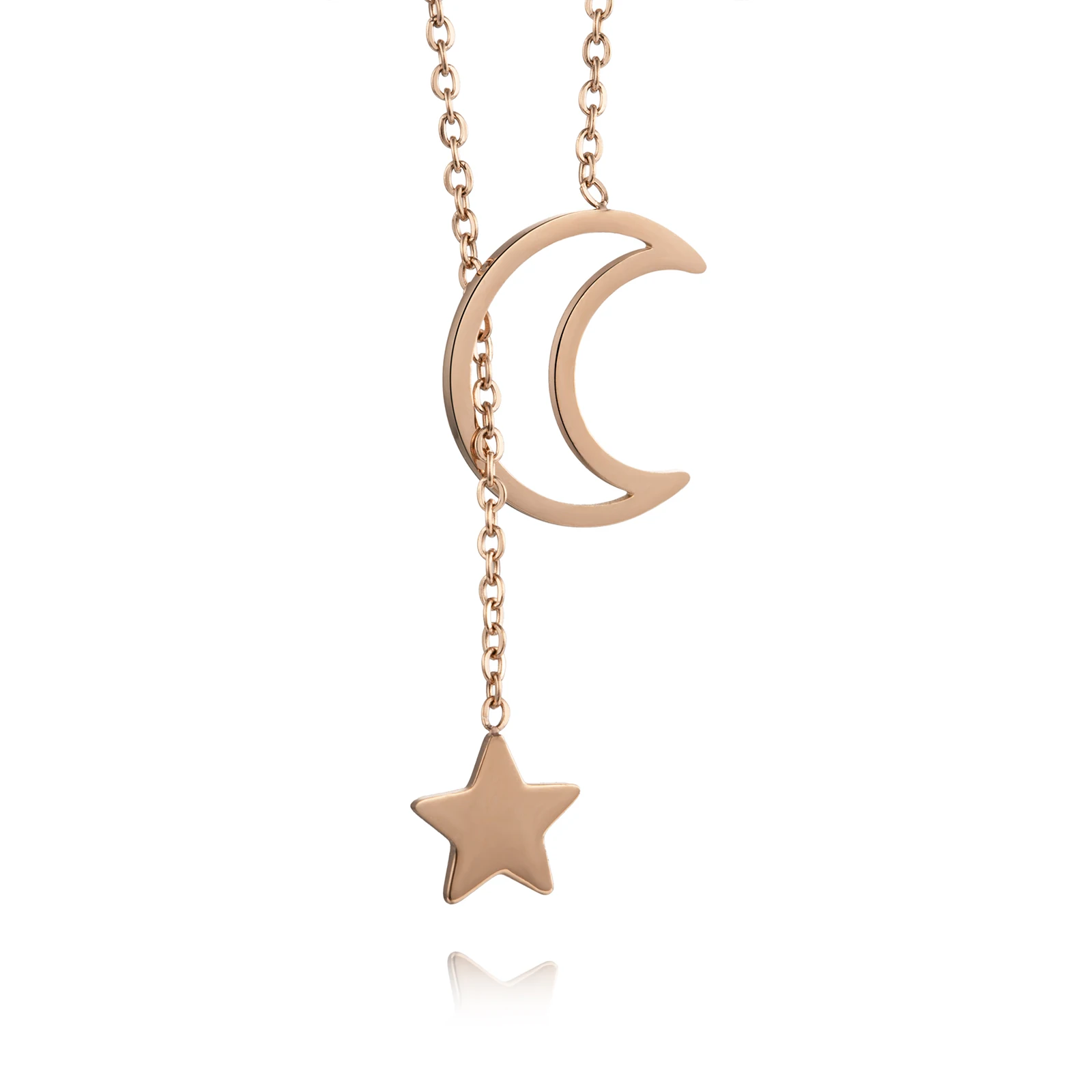 

Popular Spring Jewelry Rose Gold Plated Stainless Ladies Hollow Moon Star Pendant Charm Necklace