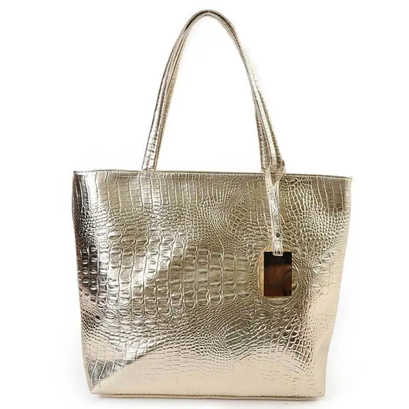 

Casual Women Shoulder Bags Silver Gold Black Crocodile Handbag PU Leather Sequins Bucket Bags