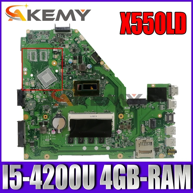 

Akemy X550LD Laptop motherboard for ASUS X550LA X550LC X550LN X550L original mainboard DDR3L 4GB-RAM I5-4200U GM LVDS