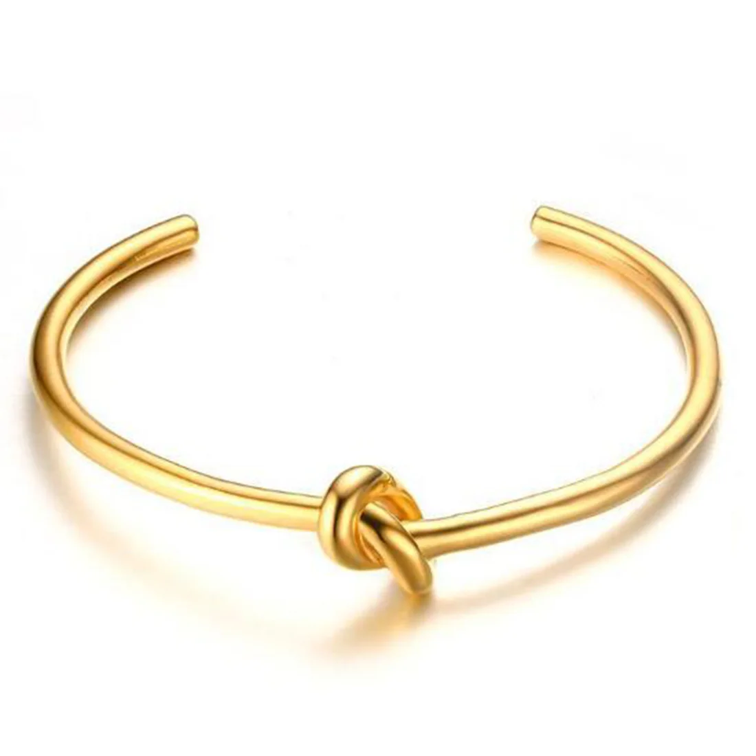 

BRJSF00053 High Polished Womens 18K Gold Plated Simple Love Knot Surgical Steel Stretch Open Cuff Bangle