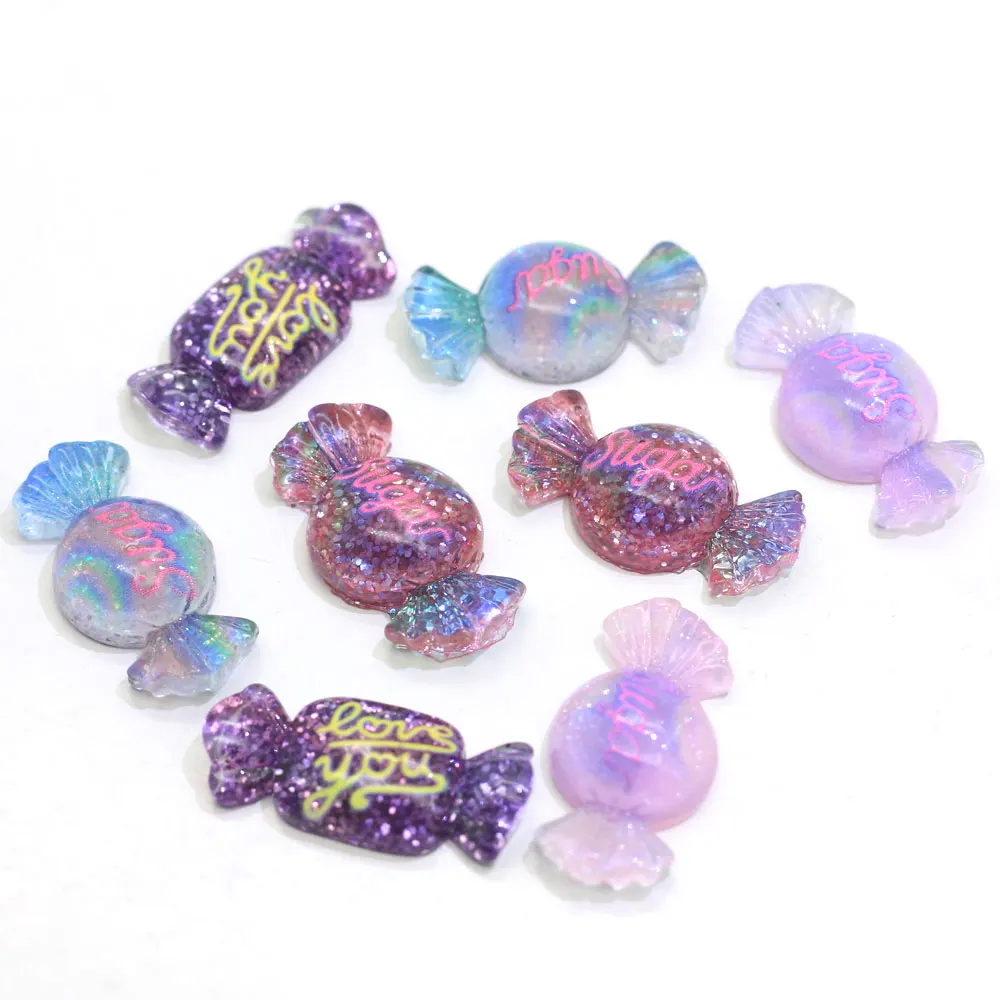 

Bulk 100Pcs Resin Wrapped Cabdy Cabochons Fancy Love Wrapped Candy Slime Charms Flatback Flat Back Glitter Candy Cabs, Colorful