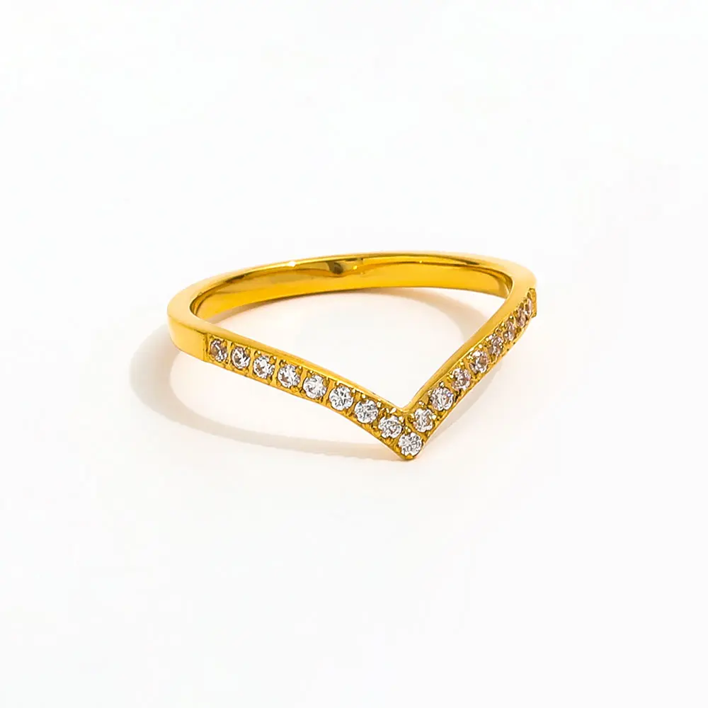High End 18K Gold Plated Individuality Dainty Zirconia Half Pave Arrow Ring Stainless Steel Trendy Simple Gold Plated Jewelry