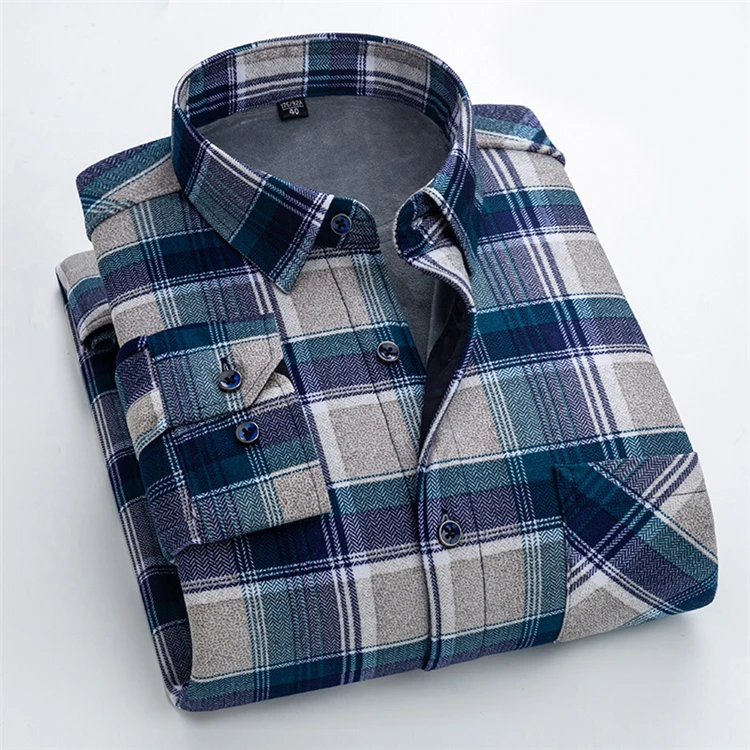 

Winter new men's warm long-sleeved shirt plus velvet thick plaid warm business men's shirt, Picture shown